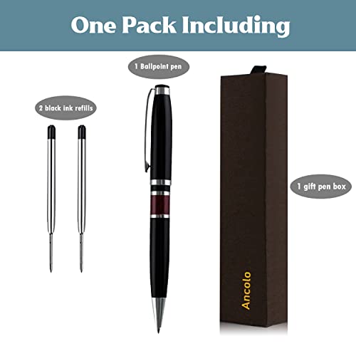 Ancolo Elegant Ballpoint Pen – Executive Pens For Men, Women Metal Pen Gift Box & 2 Black Medium Ink Refill. Retractable, Nice, Luxury Ball Point Writing Pen For Journal, Office #TOP3