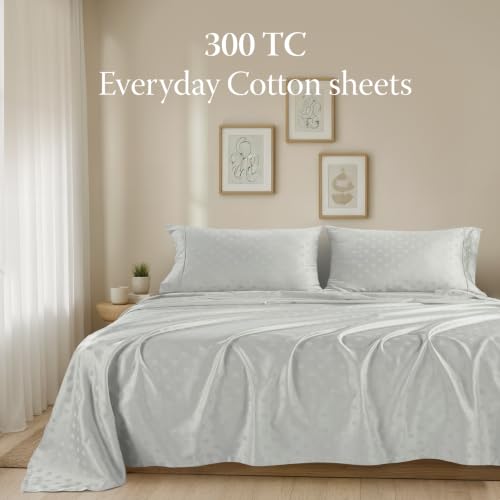 Image of Threadmill 300TC Cotton Full Sheet Set, Sateen, Jacquard, Light Grey | 100% Cotton, Sateen Weave, Jacquard Pattern, 4-Piece Set, 16 inch Deep Pocket, Cooling, OEKO-TEX Certified, Machine Washable