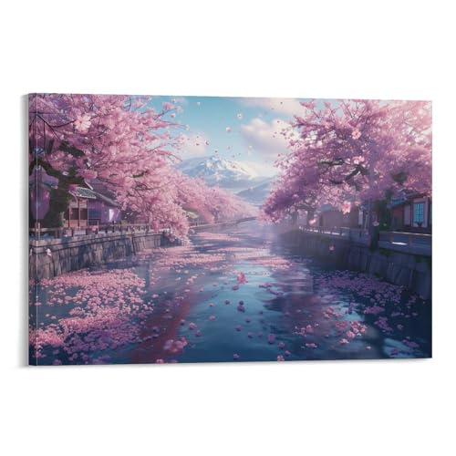 絵画 日本の山と川の美しい桜の風景インテリア 絵画 美しい自然の風景 美しい日本の風景写真アートパネル 壁の絵 ポスター 壁掛け ソファの背景絵画 玄関 壁飾り 絵画 木枠付きの完成品 50x75cm