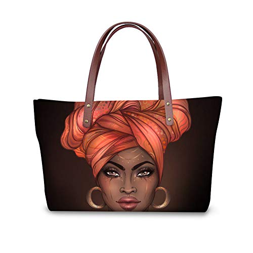 Sannovo Lady Shopping Tote Bag Afro Black Girls African Print Daily Handbags Big Capacity Shoulder Bag for Travel