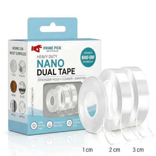 Image of PRIME PICK Double Sided Nano Tape, Transparent, 3m x 30mm, 1mm Thick, Strong Silica Gel, Residue Free, for Wall Mounting, Home, Office & DIY Use (3M+1cm /2cm /3cm Transparent)