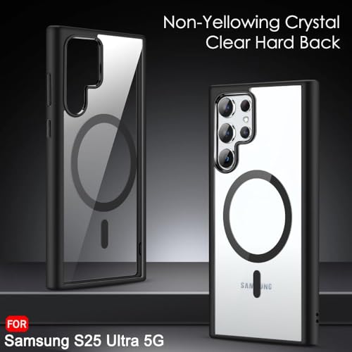 Image of Xmon Hybrid Shockproof Case for Samsung Galaxy S25 Ultra 5G, Mag-Safe Compatible, Transparent Hard PC Back with Black TPU Bumper, Slim Protective Phone Cover (Samsung Galaxy S25 Ultra)