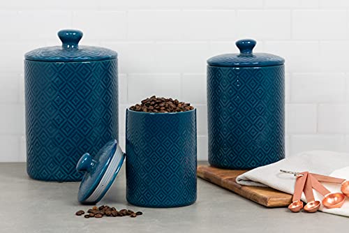 Image of 10 Strawberry Street Diamond Embossed Ceramic Kitchen Canister Set, Set of 3, Diamond Blue