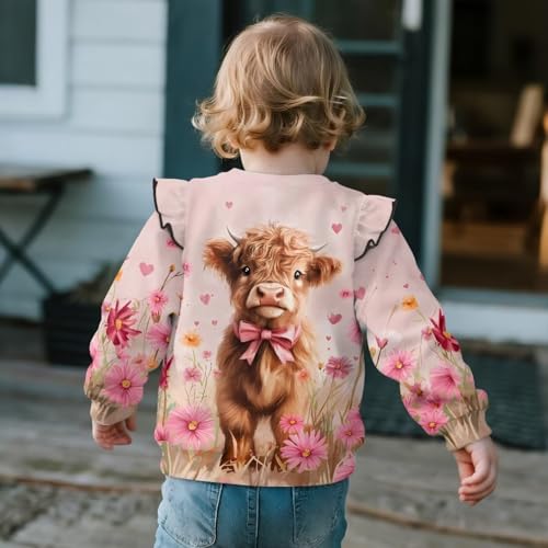 GePrint Girls Sweatshirt Versatile Ruffle Long Sleeve Girls Top Round Neck Polyester Spandex Fabric for Girl Aged 1-84