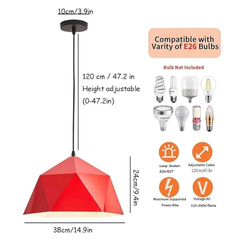 Suspension réglable rouge rustique pour îlot de cuisine et bar convivial