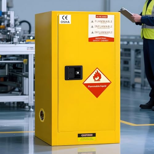 Flammable Storage Cabinet 26"x21"x35", 36 Gallon Chemical Safety Cabinet with Adjustable Shelf, Thickened Galvanized Steel Fireproof Cabinet for Flammable Liquids (35"x21"x21")