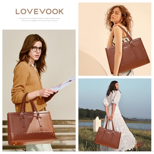 Image of LOVEVOOK Laptop Bag for Women,15.6 inch Laptop Tote Bag Waterproof PU Leather Computer Bag Work Bags for Business Office, Large Capacity Laptop Purse Professional Work Tote Black