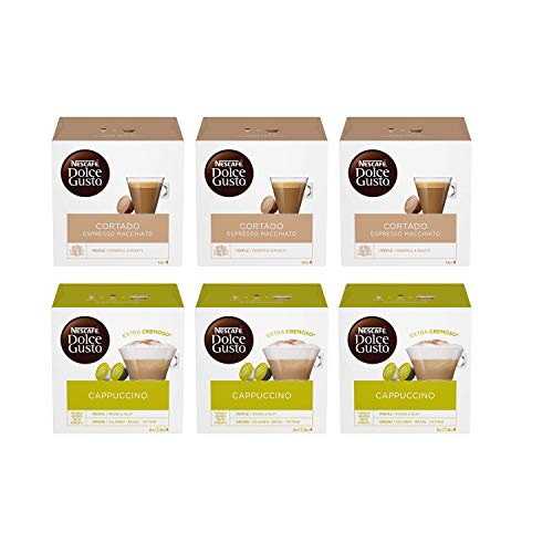 NESCAFÉ DOLCE GUSTO Kit de degustación Cortado Café Espresso Macchiato y Cappuccino, 6 cajas de 16 cápsulas (96 cápsulas)