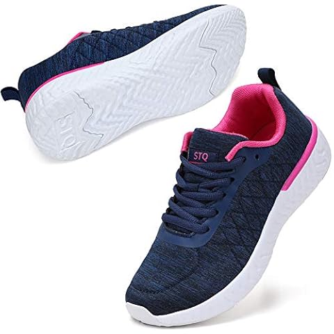STQ Ladies Trainers Lightweight Breathable Running Shoes Gym Sneakers Navy Rose UK7 Cover