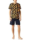 Hom Herren Luberon Short Sleepwear Pyjamaset, Oberseite: Sonnenblumenaufdruck Auf Meeresgrund, Unde: Marineblau, M