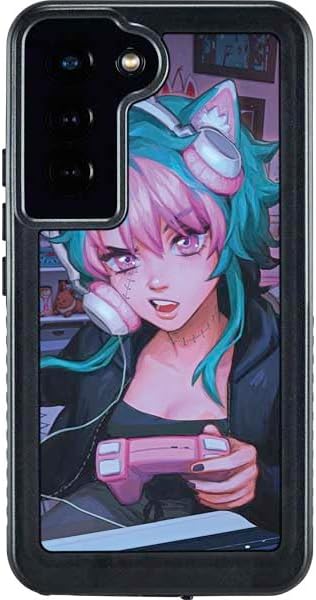 Skinit Waterproof Phone Case Compatible with Galaxy S24 - Officially Licensed Anime Catgirl Gamer Nerd by Ivy Dolamore Design