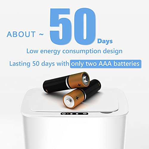 Touchless Trash Can With Lids, 14L Wastebasket Plastic Recycling Bin, Automatic Motion Sensor Kitchen Garbage Can, 3.7 Gallon Small Waste Container Bin For Home, Office, Bathroom, Living Room (White) #TOP3