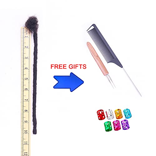 100% Real Human Hair Dreadlock Extensions, ADIASAI 0.4cm Thickness 10 Inch 10 Strands Can Be Dyed and Bleached Full Hand-made Loc Extensions for Men Women Kids 100% Unprocessed Natural Black