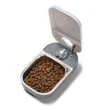 Closer Pets C100 Einzelmahlzeit-Timer-gesteuerter Futterautomat für Haustiere – Für Katzen und kleine Hunde Nass- oder Trockenfutter mit Edelstahlnapfeinsatz bis zu 400 g Weiß