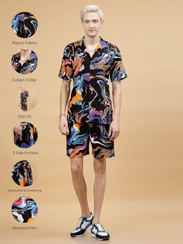 Image of Rigo Printed Co-Ord Set for Men's | Casual Shirt & Shorts Night Suit Set | Lounge-wear Nightdress Pajama Set for Men's | Night Wear, Beach Wear, Vacation Wear Outfit