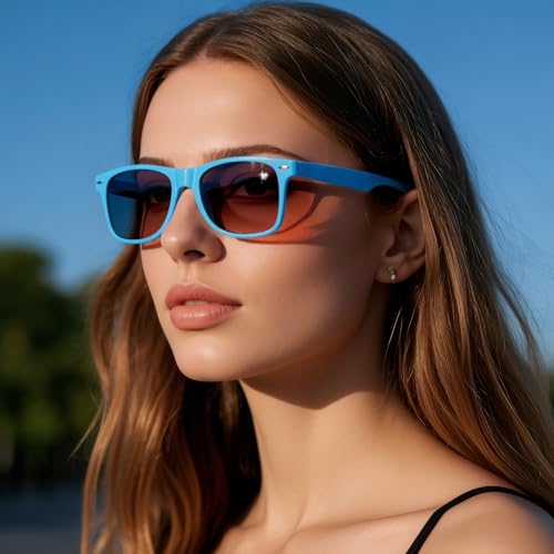 Image of Rivet Accent Round Sunglasses, Lightweight PC & Stainless Steel Frame, Sun Protection, Unisex Fashion Eyewear