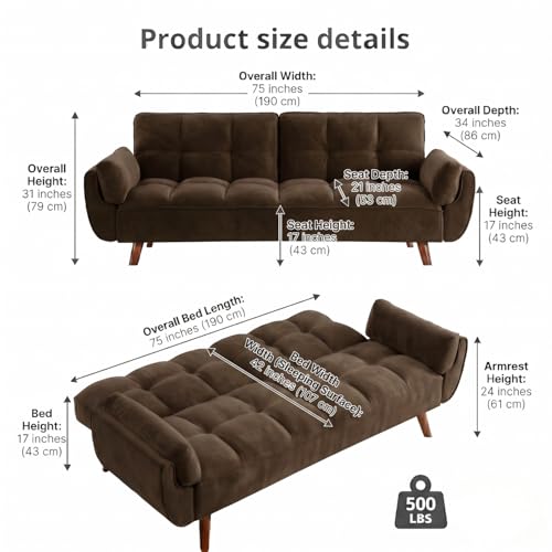 Image of Tarantino 3-Seater Convertible Sofa Cum Bed | Modern Tufted Upholstered Folding Sleeper Sofa for Living Room | High-Density Foam Comfort | Space Saving Couch Bed for Home (Dark Brown)