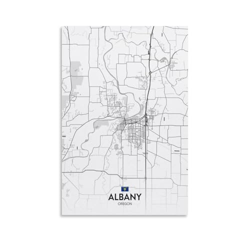 LZTEN Poster de carte de la ville Albany OU Art - Décoration murale pour bar, restaurant, garage, café - Sans cadre - 50 x 75 cm