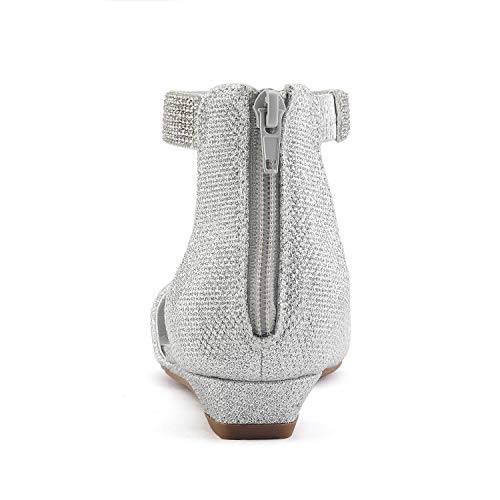 Dream Pairs Women's Silver Glitter Low Wedge Ankle Strap Flats Shoes Size 9 M Us Amiga Shine #TOP4