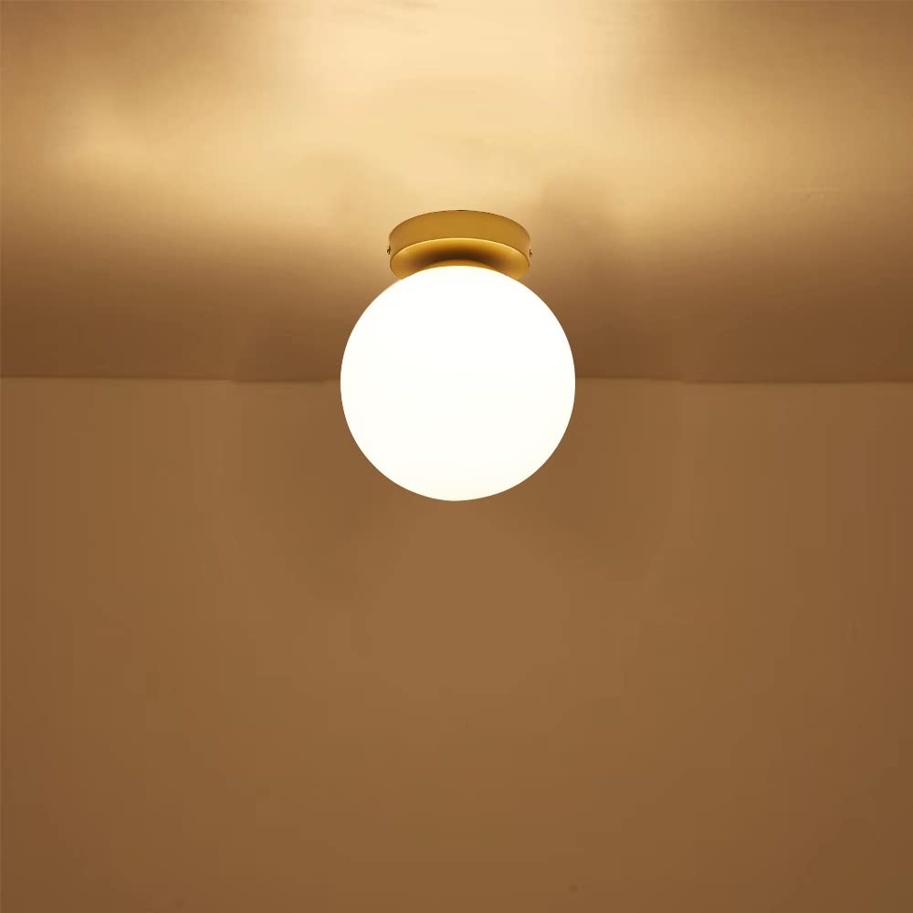 Mengjay Modern Glass Globe Ceiling Lamp Shade,Vintage Edison Semi Flush Mount Ceiling Light LED Lamp Fixture,Metal Ceiling Pendant Light Indoor Lighting Fixture (Small)