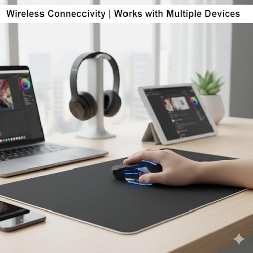 Image of COOLCOLD Wireless Gaming Mouse - Rechargeable RGB with Type-C OTG Dongle, 2.4 GHz 2400 DPI, 6-Button, 4-Color Breathing Lights, 10 m Range (Black)