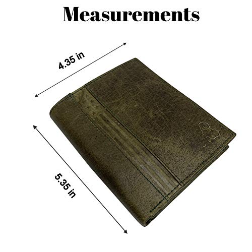 MARSHAL Bifold Genuine Leather RFID Blocking Wallet For Men Card Slots, 2 Bill Compartments, ID Windows, Money, (Cavelio Green)4