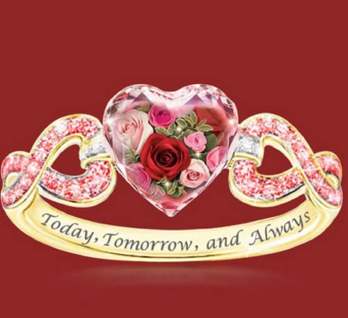 Awmnjtmgpw 18K Rose Gold Pink Gem Diamond Set Cubic Zircon Diamond Ring Rose Heart-Shaped Wreath Engagement Ring Valentine's Day Gift Women's Precious Jewelry Size 6-10 (Size 7)3