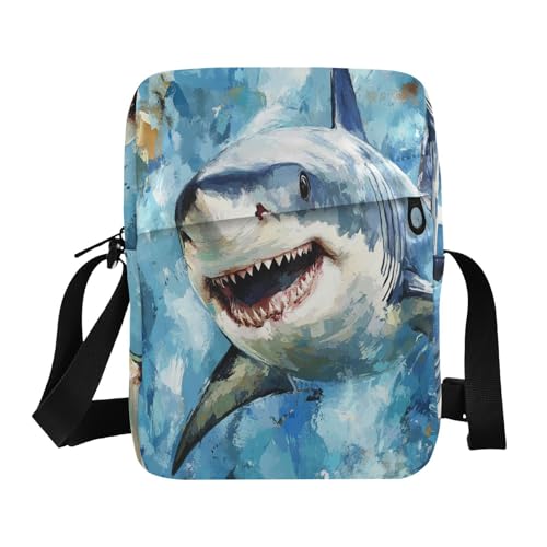 men's messenger bag cross body bag cross body purses for women Adjustable Strap for outdoor sports outdoor sports- Painting Style Shark