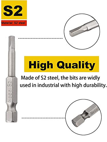 Rocaris 6 Pcs 1/4 Inch Hex Shank Long Magnetic Square Head Screwdriver Bits Set Power Tools Sq1, Sq2, Sq2.7, Sq3, Sq4, Sq5 For Poket Hole Jig- 2 Inch Length #TOP1