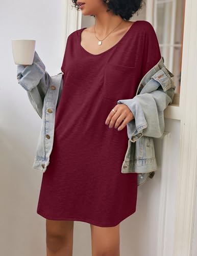 Image of Ekouaer Womens Tshirt Nightgown Cotton V Neck Sleepshirts Comfy Casual Nightshirt for Women