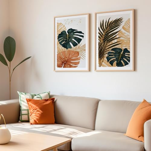 Image of COLOSSAL ART HOUSE Set of 2 botanical wall art paintings for living room & wall painting for bedroom wall decor - (10x13 Inch framed poster, Paintings for home decor)