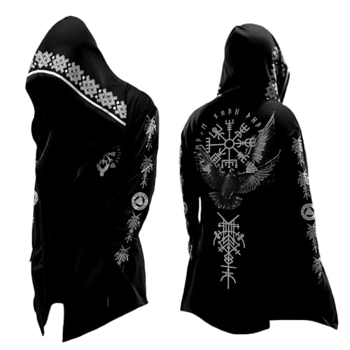 Nordic Myth 3D Mid-Length Hooded Cardigan for Men Viking Runes Retro Fashion Personality Biker Women's Capes2