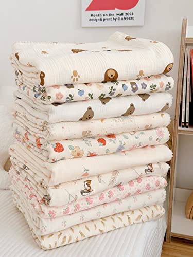 47X59 6-Layers Super Soft 100% Muslin Cotton Nursery Swaddling Bed Blanket For Baby Girls Boys Unisex Kids Breathable Cute Adorable Natural White Color Cartoon Brown Squirrel Mushroom Floral #TOP6