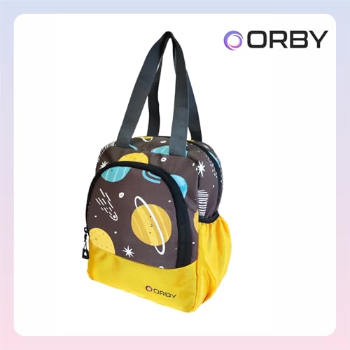 ORBY Printed Lunch Bag – Space Theme with Twin Handles | Lightweight & Easy Carry | Yellow Galaxy Design - Image 4
