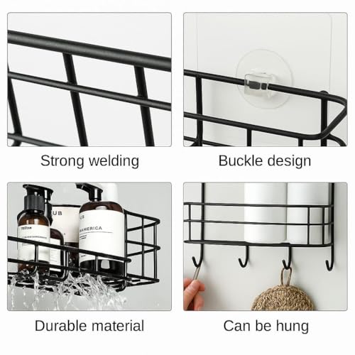 Image of KIMEE Bathroom Organiser Without Drill - Wall Mounted Shower Caddy, Shampoo Holder, Corner Shelf Rack, Washroom Storage Organiser, Kitchen Essentials & Bedroom Mounted Wall Suction Shelf (Pack of 1)