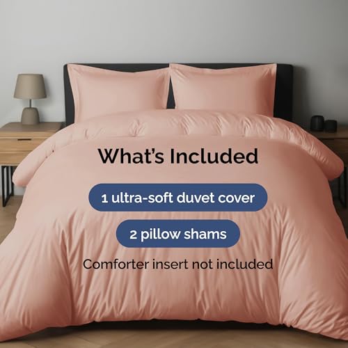 Image of Duvet Cover Full Size Set - Extra Soft Full Duvet Cover 80 inch x 90 inch with 2 Pillow Shams for Women, Men, Kids & Teens - Hotel Luxury, Easy-Care w / Zipper Closures & Ties - Comfy and Breathable (Mauve)