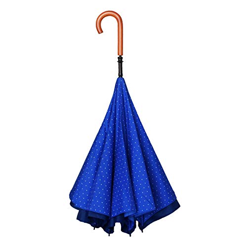 【CARRY saKASA(キャリーサカサ) UKModel (UKモデル)】濡れない傘 逆折り式傘 逆さ傘 テフロン加工 (ブルードット柄)