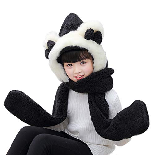 EVERY- Chapéu infantil 3 em 1 de pelúcia quente de inverno fofo laço orelhas de urso cachecol luvas