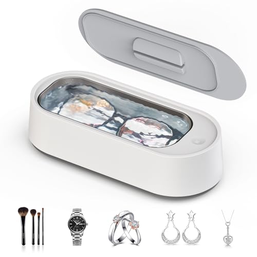Ultrasonic Jewelry Cleaner, Professional 45KHz Ultrasonic Cleaner Machine for Jewelry, Rings, Glasses, Retainers, Watch Strap, Dentures, Mouthguard, Razors, 312 Stainless Steel (White)