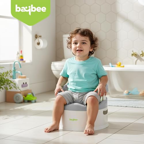 Image of Baybee Western Toilet Potty Seat for Kids, Baby Toilet Training Seat Chair with Anti-Slip Armrest, Backrest, Removable Tray, Portable Baby Potty for Toddler Travel Kids Potty Seat (Grey)