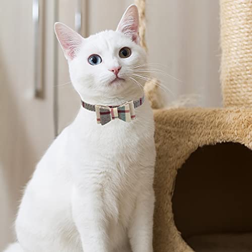 EXPAWLORER Klassisches Kariertes Hundehalsband mit Fliege und Pfotenabdruck, mit niedlicher Glocke, kein Verheddern, verstellbare Leine, Braun, Größe XS