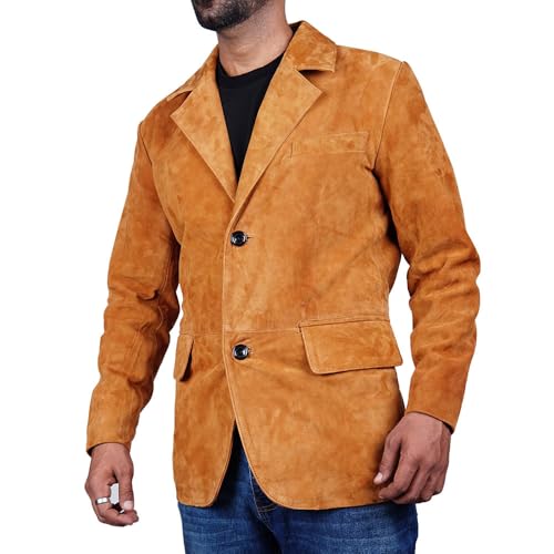 Image of Suede Leather Blazer for Men Suede Sport Coat for Men Blazer Suede Leather Jacket Blazer Coat for Men