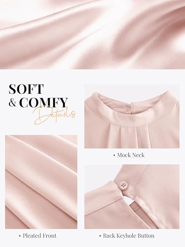 Image of Funlingo Women's Silk Satin Tank Tops Mock Neck Camisole Dressy Sleeveless Blouse Business Casual Pleated Summer Shirts 2026