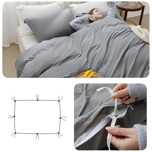 Image of SheRest Gray Duvet Cover Twin Size - Soft Brushed Microfiber, 1 Duvet Cover 68x90 Inches with Zipper Closure 8 Ties & 1 Pillow Sham, Breathable Bedding Set for All Season (No Comforter)