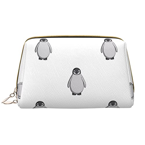 Trousse de maquillage pingouin gris en cuir synthétique blanc grande capacité