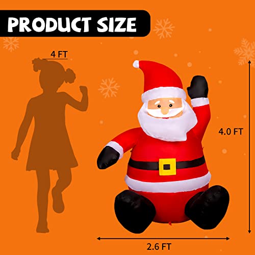 Comin 4 Ft Christmas Inflatable Santa Claus With Built-In Led Light, Light Up Santa Sitting Raising Hand Outdoor Christmas Decoration, Blow Up Yard Decoration For Xmas Garden Lawn Party Yard #TOP4