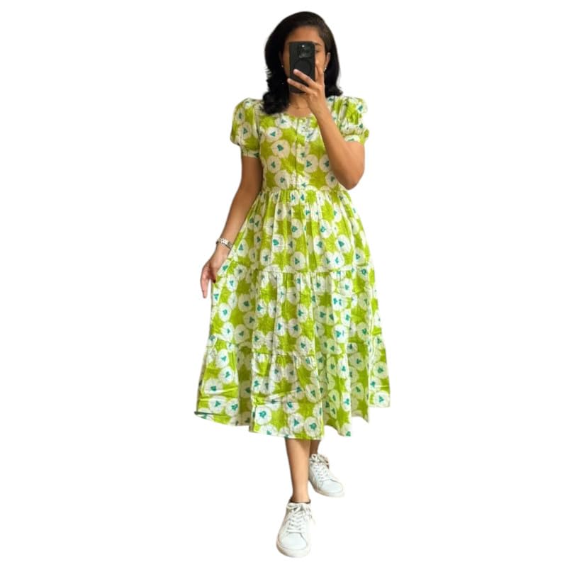 Image of Floral Midi Dress for Women - Summer Boho Dress, Lightweight & Breathable, Elegant Floral Print, Casual & Vacation Outfit, Comfortable Flowy Dress for Women
