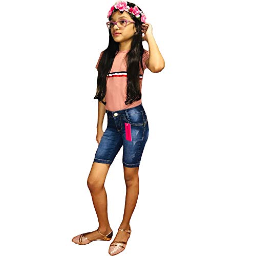 Bermuda Jeans Com Licra Infanto Juvenil Feminina  (Azul Estourado, 12 Anos)