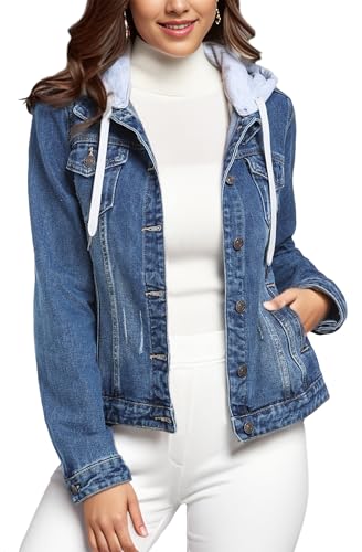 MISS MOLY Denim Jackets For Women Detachable Hoodie Button Down Causal Jean Jacket Coat3