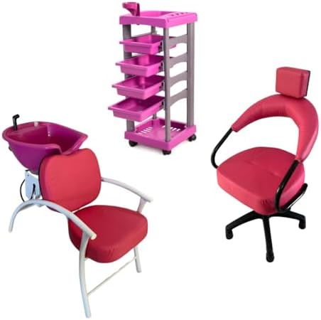 Lavatório Salão Rosa Cuba + Carrinho + Cadeira cabelereira